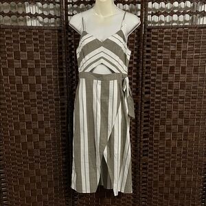 Express Olive and White Striped Midi Dress